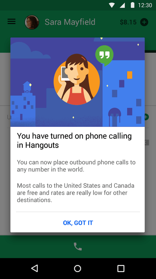 Hangouts环聊拨号器：配合环聊APP免费拨打美国和加拿大电话